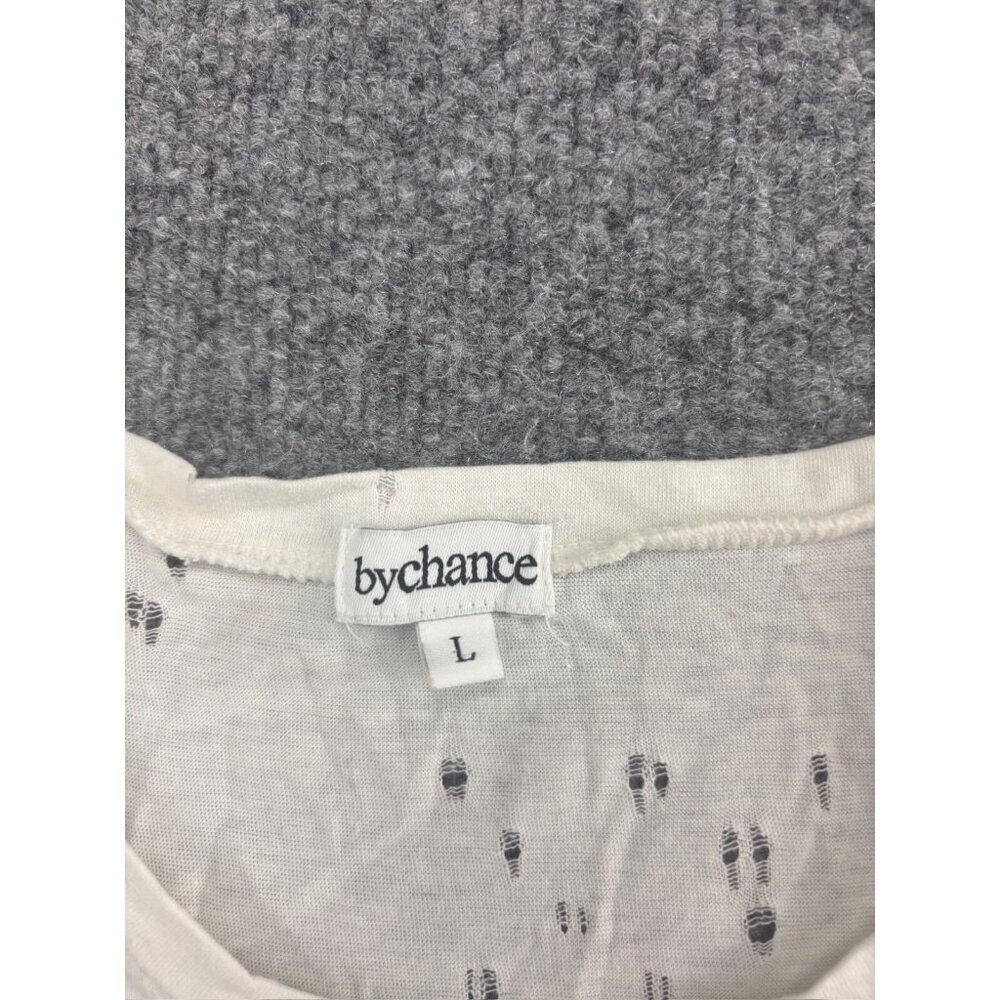 ByChance Short Sleeve T-Shirt Women's Large White Blue Lambskin Stars Distressed - Picture 2 of 8